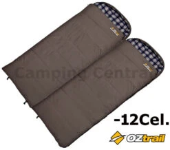 2 X OZTRAIL COTTON CANVAS DUO -12Cel. MEGA SLEEPING BAG (235 X 100cm) DOUBLE CAN BE USED SEPERATELY OR JOINED TO MAKE A DOUBLE
