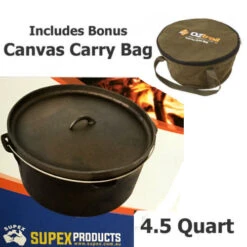 SUPEX 4.5 QUART CAMP OVEN + OZTRAIL CARRY BAG Cast Iron Pot Pan Dutch Oven